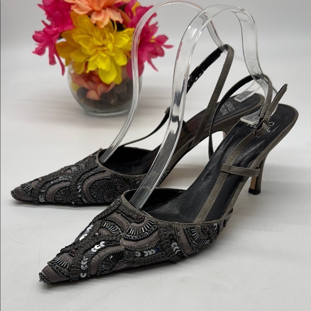 Carlo Fellini Black Slingback High Heels with Pointed Toe Size 9.5 MCH7829C